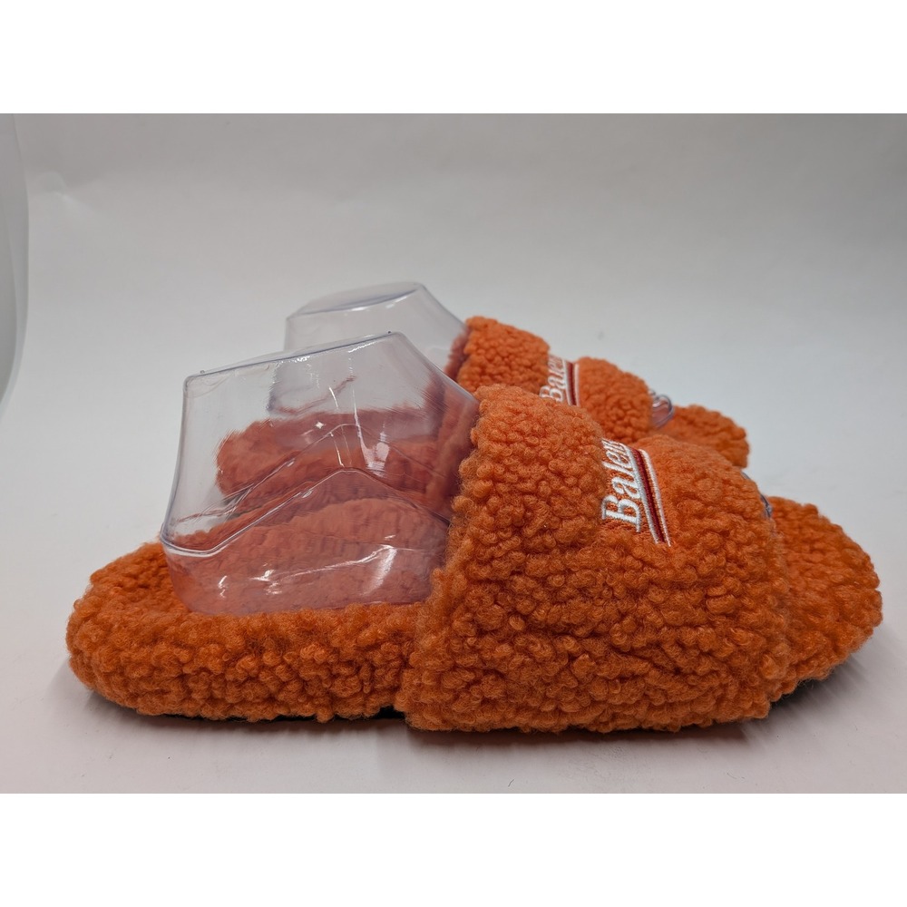 Balenciaga Political Campaign Furry Slides Orange Faux Fur Slippers Sz 45 US 11 - Picture 2 of 11